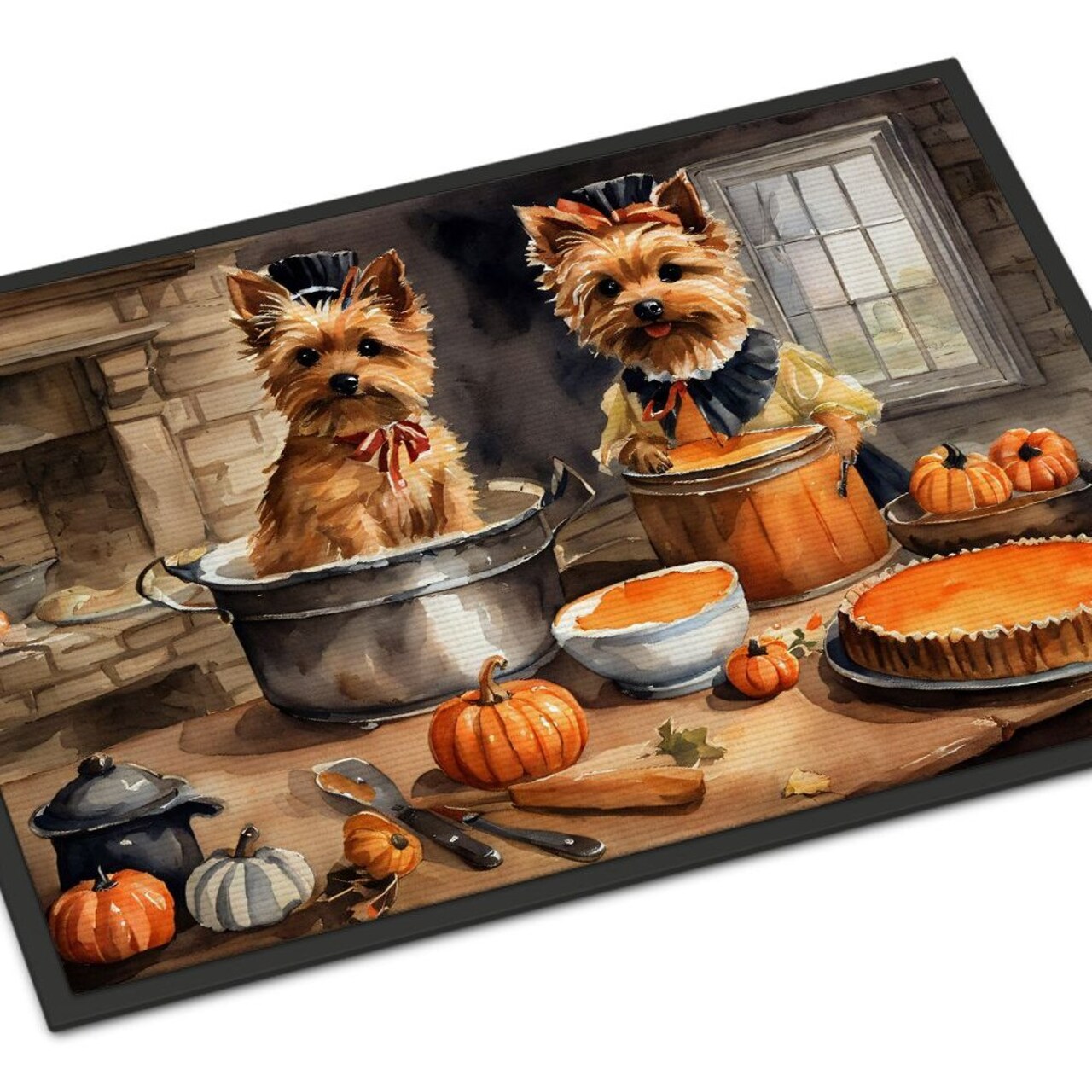 Edge Collections - 18" x 27" - Multicolor - Norwich Terrier Fall Kitchen Pumpkins Doormat Indoor Outdoor Rug Non Slip Washable - 1 Piece